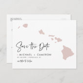 Blush Roze Hawaii Map Modern Script Save the Date Aankondigingskaart (Voorkant / Achterkant)