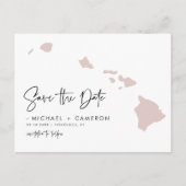 Blush Roze Hawaii Map Modern Script Save the Date Aankondigingskaart (Voorkant)
