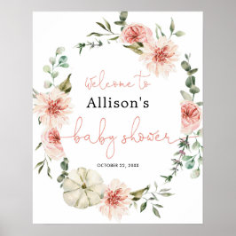 Blush roze herfst baby shower welkomstteken poster