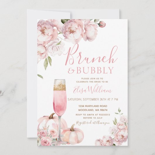 Blush Roze Herfst Brunch & Bubbly Vrijgezellenfees Kaart (Voorkant)