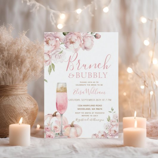 Blush Roze Herfst Brunch & Bubbly Vrijgezellenfees Kaart