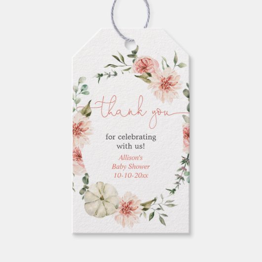 Blush roze herfst floral girl baby shower gunstige cadeaulabel (Voorkant)