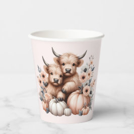 Blush Roze Herfst Highland Koe Baby shower kopjes Papieren Bekers