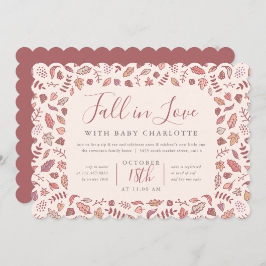 Blush roze Herfst in Love Baby shower Sip and See Kaart (Voorkant / Achterkant)