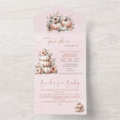Blush Roze Herfst Pompoen Alles in één Baby shower All In One Uitnodiging (Binnen)