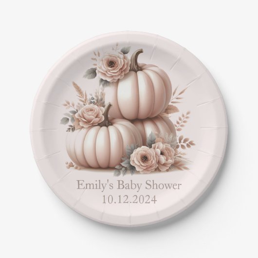Blush Roze herfst pompoen Baby shower Borden Papieren Bordje (Voorkant)