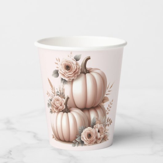 Blush Roze Herfst Pompoen Baby shower cups Papieren Bekers (Voorkant)
