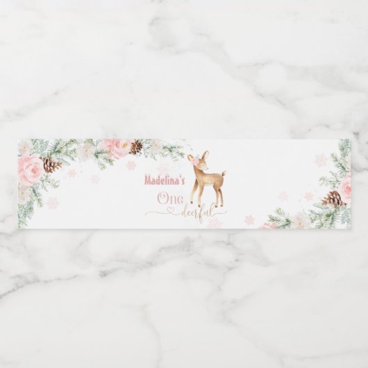 Blush roze hert meisje eerste verjaardag een waterfles etiket (Enkel label)