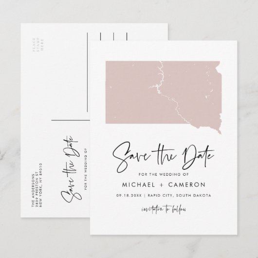 Blush Roze het Manuscript van de Kaart Zuid Dakota (Voorkant / Achterkant)