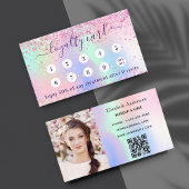 Blush roze holografie glitter qr code foto klantenkaartje