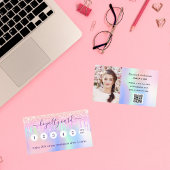 Blush roze holografie glitter qr code foto klantenkaartje