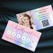 Blush roze holografie glitter qr code foto klantenkaartje