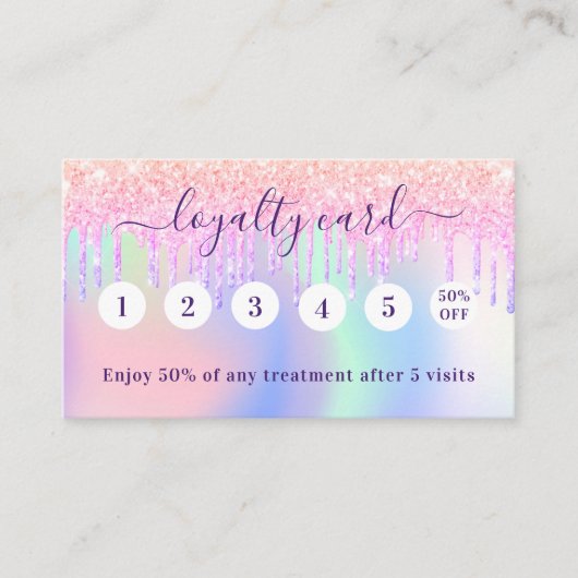 Blush roze holografie glitter qr code foto klantenkaartje (Voorkant)