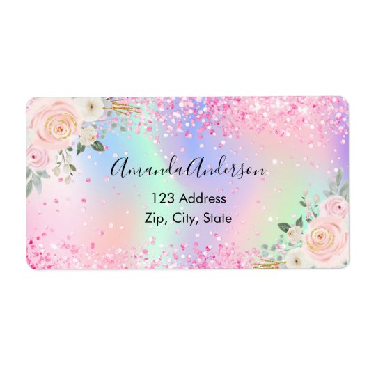 Blush roze holografisch retouradres etiket (Voorkant)
