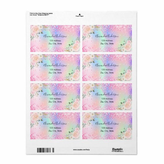 Blush roze holografisch retouradres etiket (Full Sheet)