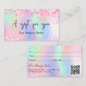 Blush roze holografische QR-code gift certificaat (Voorkant / Achterkant)