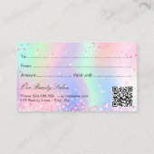Blush roze holografische QR-code gift certificaat (Achterkant)