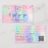 Blush roze holografische QR-code gift certificaat (Voorkant / Achterkant)