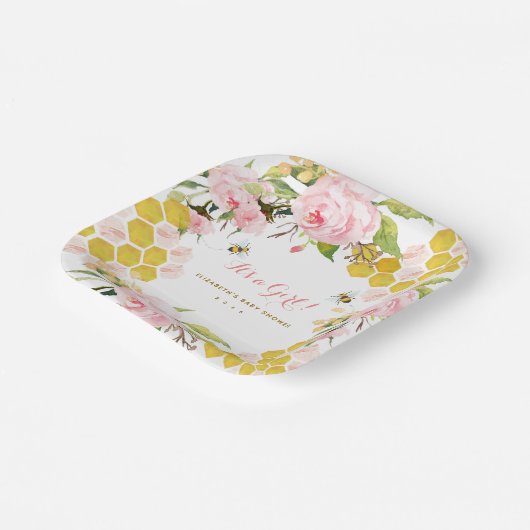 Blush Roze honingbijen Baby shower Bord (Gebogen)