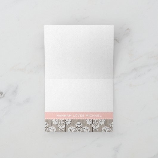 Blush Roze Houten Kant Roestige Dank Je Bedankkaart (Binnen)