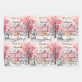 Blush Roze Huis Kerstboom Poinsettia Custom Inpakpapier Vel (Voorkant)