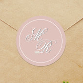 Blush Roze Huwelijk Monogram Custom Ronde Sticker