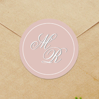 Blush Roze Huwelijk Monogram Custom Ronde Sticker