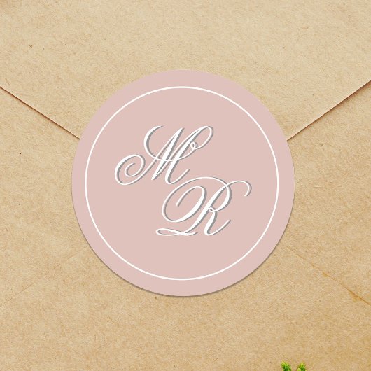 Blush Roze Huwelijk Monogram Custom Ronde Sticker
