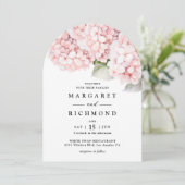 Blush Roze Hydrangea Bloemen Boog Huwelijk Kaart (Staand voorkant)