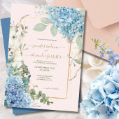 Blush Roze Hydrangea Waterverf Stoffig Blauw Bruil Kaart