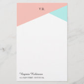 Blush roze & Icy Blue Monogramed Briefpapier (Voorkant)
