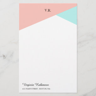 Blush roze & Icy Blue Monogramed Briefpapier