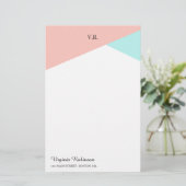 Blush roze & Icy Blue Monogramed Briefpapier (Staand voorkant)