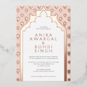 Blush Roze  Indiase bruiloft Roos Gold Folie Uitnodiging (Voorkant)