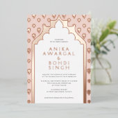 Blush Roze  Indiase bruiloft Roos Gold Folie Uitnodiging (Staand Voorkant)