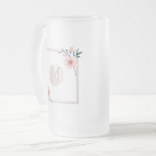 Blush Roze Initiaal Lijst Matglas Bierpul (Voorkant links)