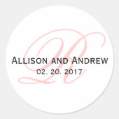 Blush roze Initiaal R Monogram Weddenschap Favor Ronde Sticker (Voorkant)