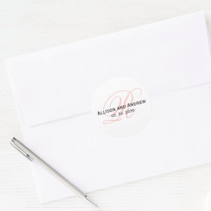 Blush roze Initiaal R Monogram Weddenschap Favor Ronde Sticker