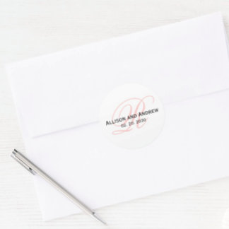Blush roze Initiaal R Monogram Weddenschap Favor Ronde Sticker