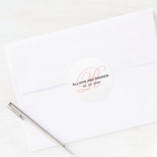 Blush roze Initiaal R Monogram Weddenschap Favor Ronde Sticker
