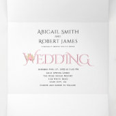 Blush roze initialen, ampersand roze rozen bruilof drieluik uitnodiging (Binnenkant midden)