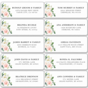 Blush Roze Ivoor Bloemen Bruiloft Gast Adres Sticker
