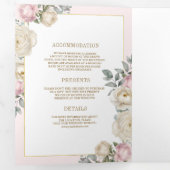 Blush roze ivoor bloemengoud alles in één bruiloft drieluik uitnodiging (Binnenzijde eerst)