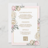 Blush roze ivoor bloemengoud alles in één bruiloft kaart (Achterkant)