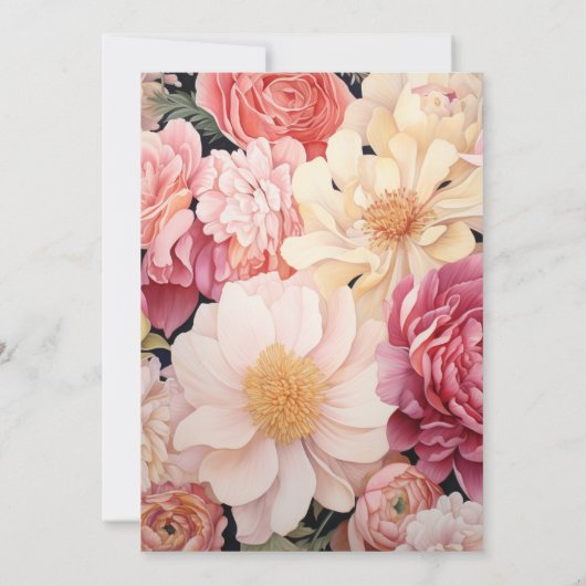 Blush Roze, Ivoor, en Goud Bloemen Bruiloft Kaart (Achterkant)