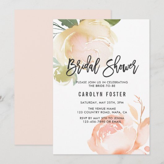 Blush roze ivoor Peony Bridal Shower Kaart (Voorkant / Achterkant)