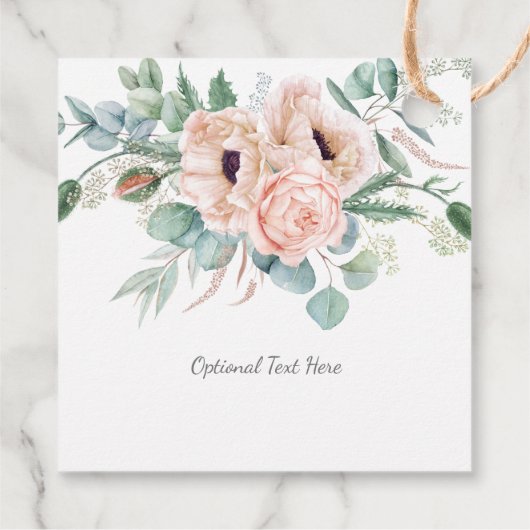 Blush Roze Ivoor Poppies Pioenrozen Bruiloft Gift Bedankjes Labels (Achterkant)