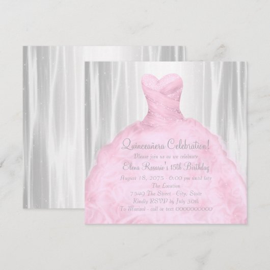 Blush roze jurk Elegant roze Quinceañera Kaart (Voorkant / Achterkant)