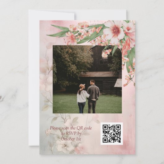 Blush Roze  Jurk QR Code Huwelijk Kaart (Achterkant)