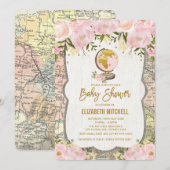 Blush Roze Kaart Baby shower Nodig Reisavontuur ui (Voorkant / Achterkant)
